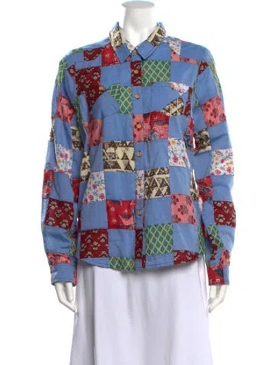 Pre-owned Warm Patterned Long Sleeve Button-up Top W/ Tags In Blue