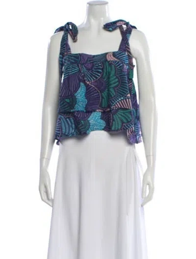 Pre-owned Warm Patterned Square Neckline Top In Blue