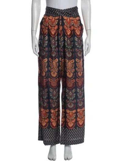 Pre-owned Warm Patterned Wide Leg Pants In Blue