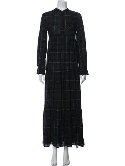Pre-owned Warm Plaid Print Long Dress In Blue/brown