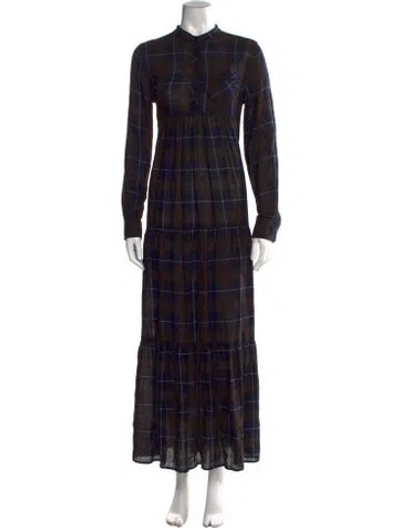 Pre-owned Warm Plaid Print Long Dress In Multi
