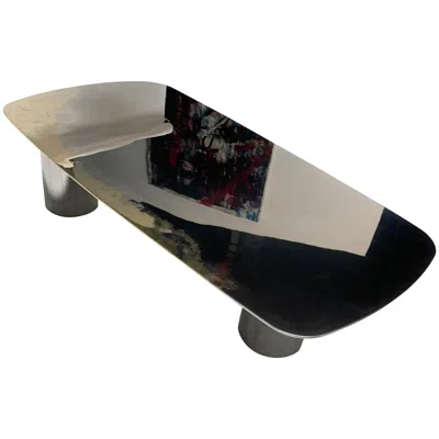 Pre-owned Warm Polished Bimetal Two-tone Brass And Stainless-steel Hand-crafted Coffee Table In Black
