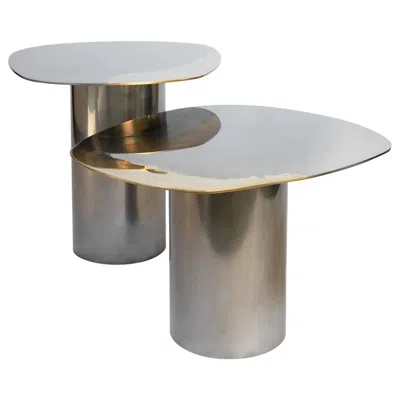 Pre-owned Warm Polished Brass Stainless Steel Set Of Transition Side Tables In Brown