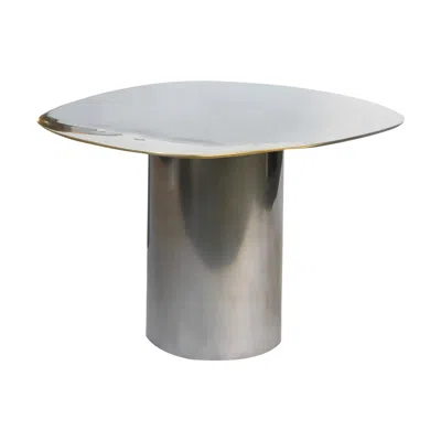 Pre-owned Warm Polished Steel Transition Side Table Bimetal Brass Stainless Steel Top In Gray