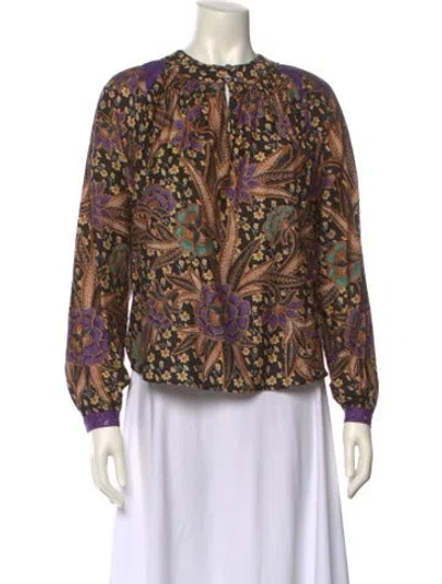 Pre-owned Warm Printed Crew Neck Blouse In Black