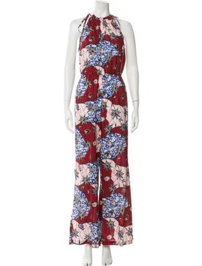 Pre-owned Warm Printed Crew Neck Jumpsuit In Red