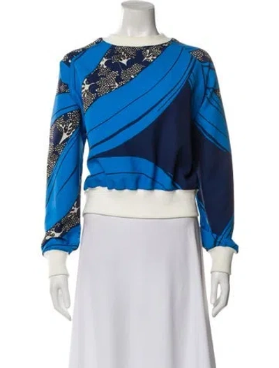 Pre-owned Warm Printed Crew Neck Sweatshirt In Blue