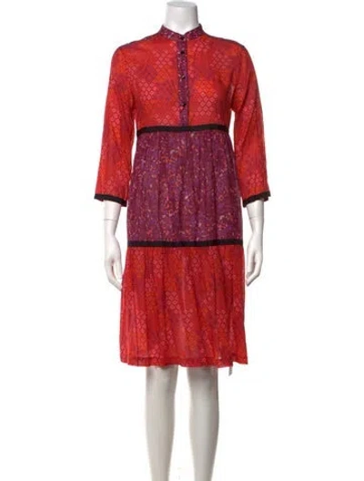 Pre-owned Warm Printed Knee-length Dress In Red