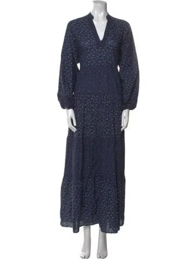 Pre-owned Warm Printed Long Dress In Blue