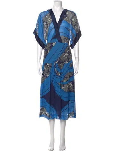 Pre-owned Warm Printed Long Dress In Blue