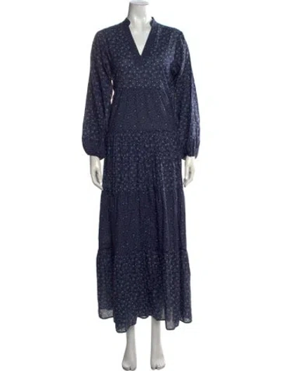 Pre-owned Warm Printed Long Dress In Blue