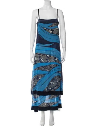 Pre-owned Warm Printed Long Dress In Blue