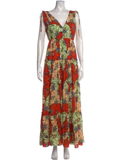 Pre-owned Warm Printed Long Dress In Orange