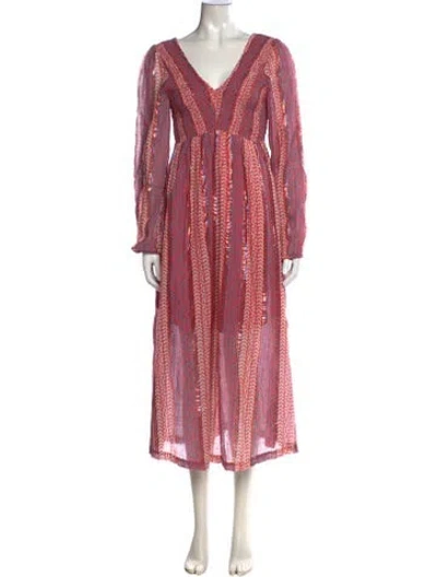 Pre-owned Warm Printed Long Dress In Pink