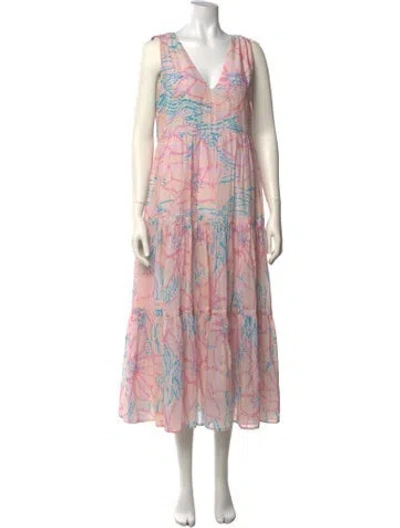 Pre-owned Warm Printed Long Dress In Pink