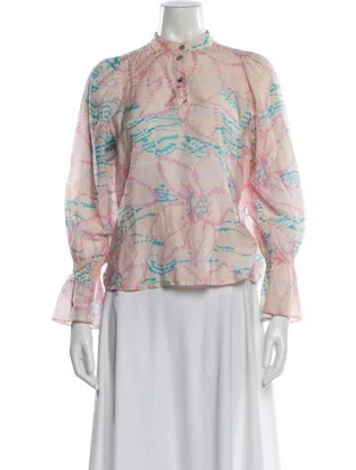 Pre-owned Warm Printed Long Sleeve Blouse In Pink