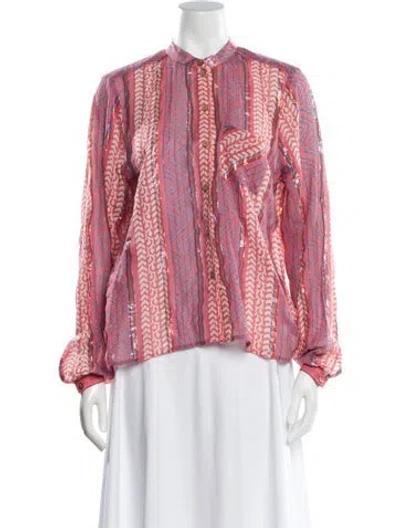 Pre-owned Warm Printed Long Sleeve Blouse In Pink