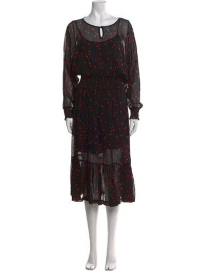 Pre-owned Warm Printed Midi Length Dress In Black