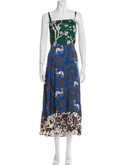 Pre-owned Warm Printed Midi Length Dress In Blue
