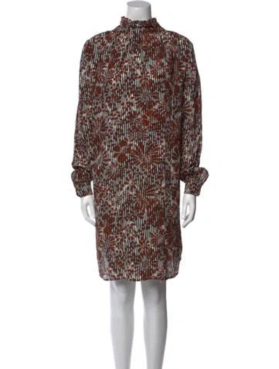 Pre-owned Warm Printed Midi Length Dress In Brown