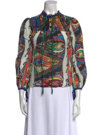 Pre-owned Warm Printed Mock Neck Blouse In Multi