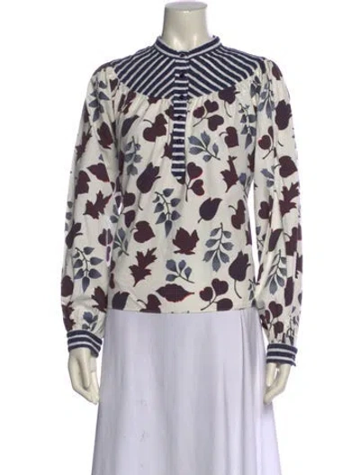 Pre-owned Warm Printed Mock Neck Blouse In Multi