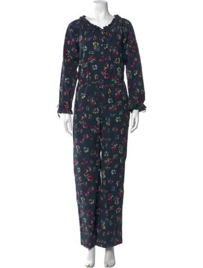 Pre-owned Warm Printed Scoop Neck Jumpsuit In Blue