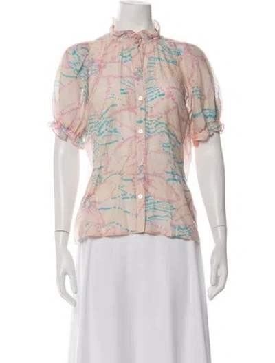 Pre-owned Warm Printed Short Sleeve Blouse In Multicolor