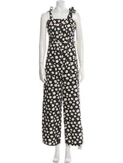 Pre-owned Warm Printed Square Neckline Jumpsuit In Black