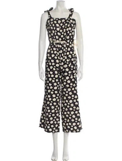 Pre-owned Warm Printed Square Neckline Jumpsuit In Black