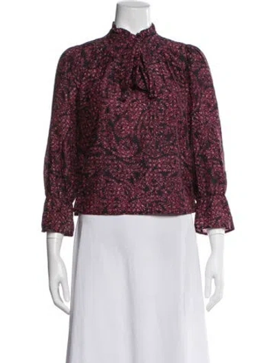 Pre-owned Warm Printed Tie Neck Blouse In Purple
