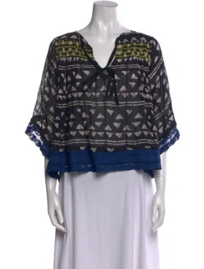Pre-owned Warm Printed V-neck Blouse In Black