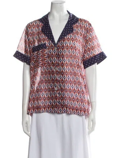 Pre-owned Warm Printed V-neck Button-up Top In Orange