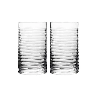 Pre-owned Warm Set Of 2 Cut Crystal High Ball Glasses Barware Handcrafted In Italy In Gray