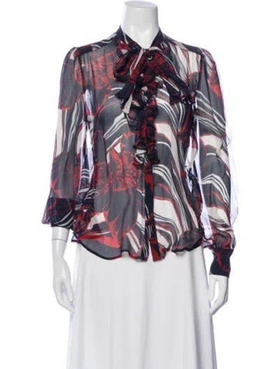 Pre-owned Warm Silk Floral Print Blouse In Blue