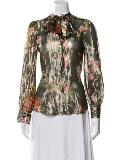 Pre-owned Warm Silk Floral Print Blouse In Gold