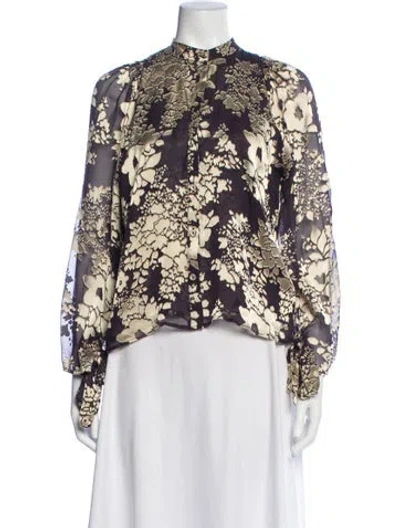 Pre-owned Warm Silk Floral Print Blouse In Purple