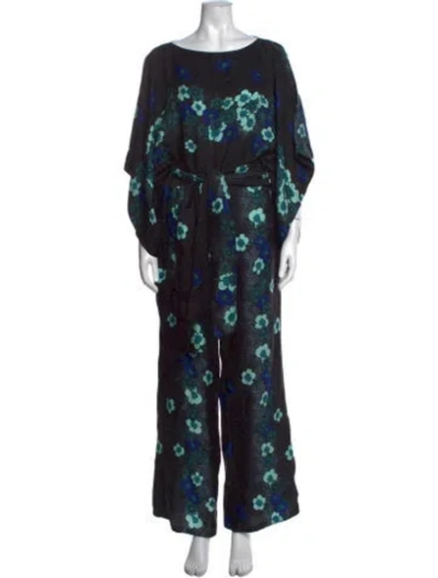 Pre-owned Warm Silk Floral Print Jumpsuit In Black