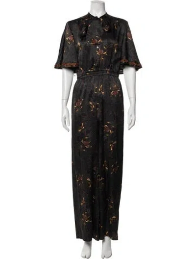 Pre-owned Warm Silk Floral Print Jumpsuit In Black