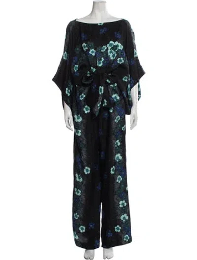 Pre-owned Warm Silk Floral Print Jumpsuit In Black