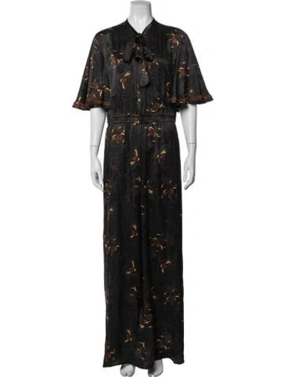 Pre-owned Warm Silk Floral Print Jumpsuit In Black