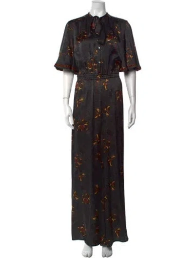 Pre-owned Warm Silk Floral Print Jumpsuit In Black