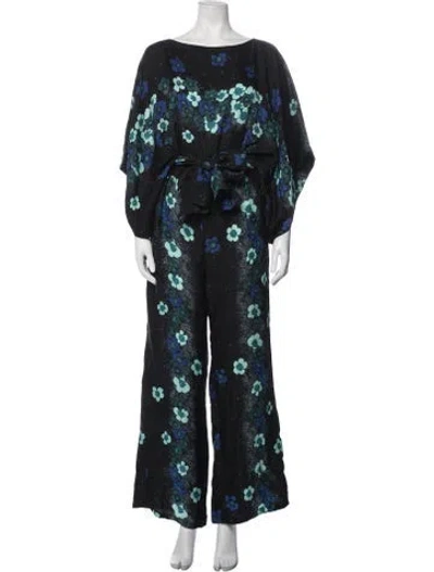 Pre-owned Warm Silk Floral Print Jumpsuit In Black