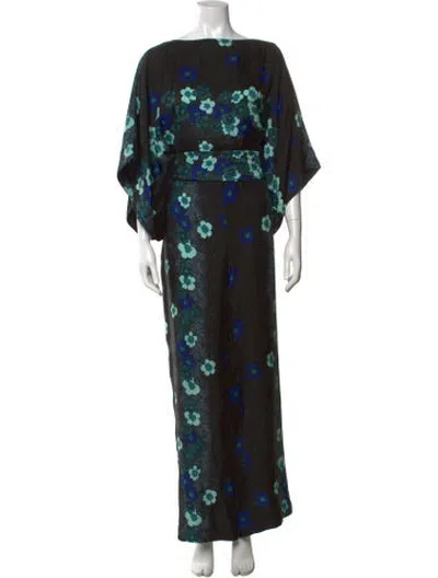 Pre-owned Warm Silk Floral Print Jumpsuit In Black