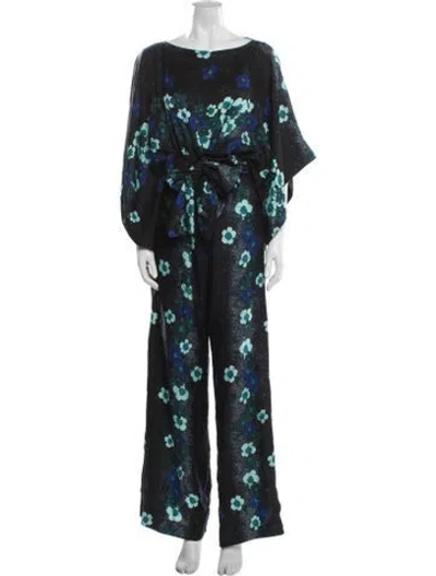 Pre-owned Warm Silk Floral Print Pant Jumpsuit In Black