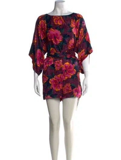 Pre-owned Warm Silk Floral Print Romper In Pink