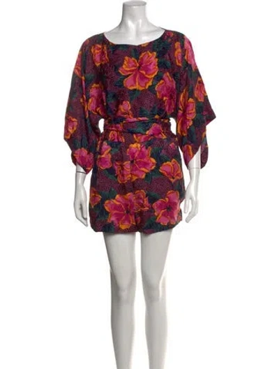Pre-owned Warm Silk Floral Print Romper In Purple