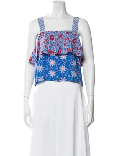 Pre-owned Warm Silk Floral Print Top In Blue