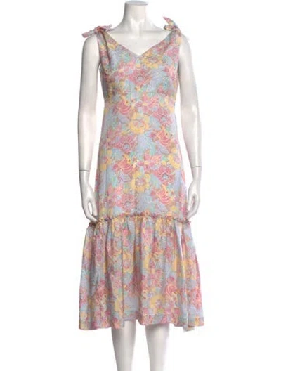 Pre-owned Warm Silk Midi Length Dress W/ Tags In Blue/pink