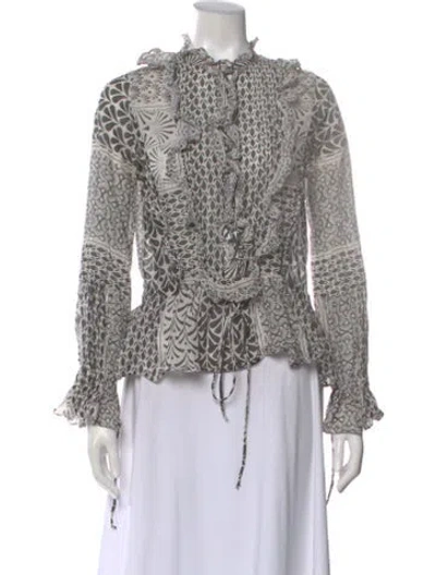 Pre-owned Warm Silk Patterned Blouse In Gray